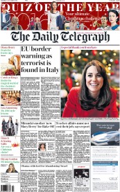 The Daily Telegraph () Newspaper Front Page for 24 December 2016