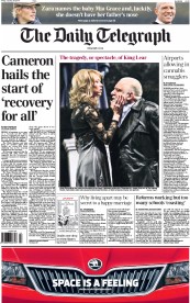 The Daily Telegraph () Newspaper Front Page for 24 January 2014