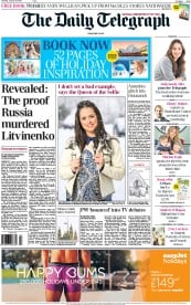 The Daily Telegraph () Newspaper Front Page for 24 January 2015