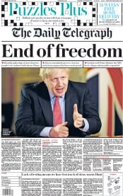 The Daily Telegraph () Newspaper Front Page for 24 March 2020