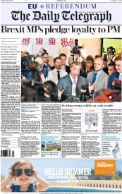 The Daily Telegraph () Newspaper Front Page for 24 June 2016