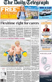 The Daily Telegraph () Newspaper Front Page for 24 August 2013