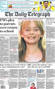 The Daily Telegraph () Newspaper Front Page for 24 August 2020