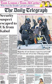 The Daily Telegraph () Newspaper Front Page for 24 August 2021