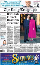 The Daily Telegraph () Newspaper Front Page for 25 October 2016