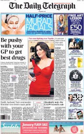 The Daily Telegraph () Newspaper Front Page for 25 January 2014