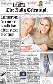 The Daily Telegraph () Newspaper Front Page for 25 February 2014