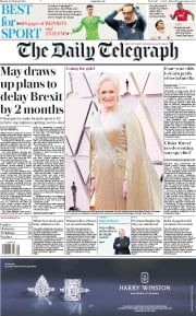 The Daily Telegraph () Newspaper Front Page for 25 February 2019