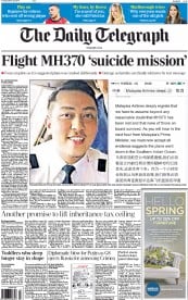 The Daily Telegraph () Newspaper Front Page for 25 March 2014
