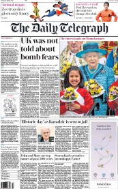The Daily Telegraph () Newspaper Front Page for 25 March 2016