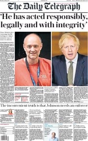 The Daily Telegraph () Newspaper Front Page for 25 May 2020