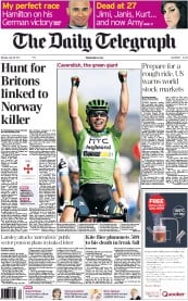 The Daily Telegraph () Newspaper Front Page for 25 July 2011
