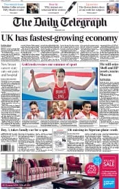 The Daily Telegraph () Newspaper Front Page for 25 July 2014
