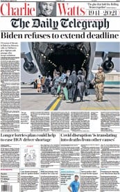 The Daily Telegraph () Newspaper Front Page for 25 August 2021