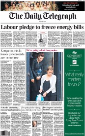 The Daily Telegraph () Newspaper Front Page for 25 September 2013