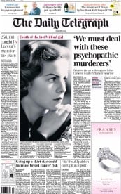 The Daily Telegraph () Newspaper Front Page for 25 September 2014