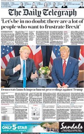 The Daily Telegraph () Newspaper Front Page for 25 September 2019
