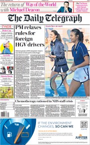 The Daily Telegraph () Newspaper Front Page for 25 September 2021