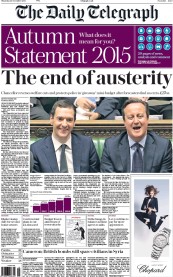 The Daily Telegraph () Newspaper Front Page for 26 November 2015