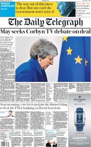 The Daily Telegraph () Newspaper Front Page for 26 November 2018