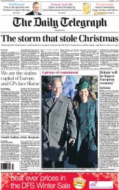 The Daily Telegraph () Newspaper Front Page for 26 December 2013