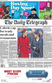 The Daily Telegraph () Newspaper Front Page for 26 December 2018