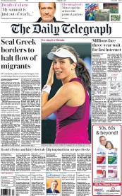 The Daily Telegraph () Newspaper Front Page for 26 January 2016