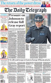 The Daily Telegraph () Newspaper Front Page for 26 January 2022