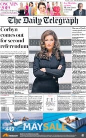 The Daily Telegraph () Newspaper Front Page for 26 February 2019