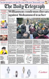 The Daily Telegraph () Newspaper Front Page for 26 March 2021