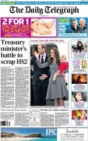 The Daily Telegraph () Newspaper Front Page for 26 April 2014