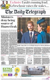 The Daily Telegraph () Newspaper Front Page for 26 April 2019