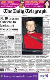 The Daily Telegraph () Newspaper Front Page for 26 July 2011