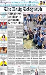 The Daily Telegraph () Newspaper Front Page for 26 August 2021