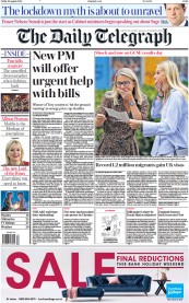 The Daily Telegraph () Newspaper Front Page for 26 August 2022