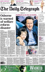 The Daily Telegraph () Newspaper Front Page for 26 September 2011
