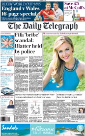The Daily Telegraph () Newspaper Front Page for 26 September 2015