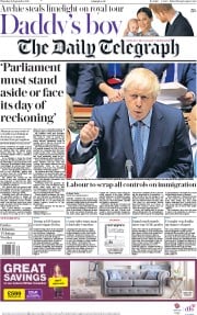 The Daily Telegraph () Newspaper Front Page for 26 September 2019