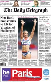 The Daily Telegraph () Newspaper Front Page for 27 November 2012