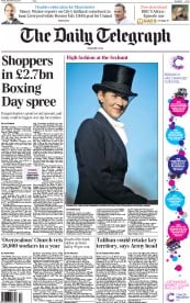 The Daily Telegraph () Newspaper Front Page for 27 December 2013