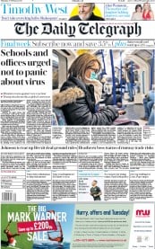 The Daily Telegraph () Newspaper Front Page for 27 February 2020