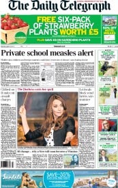 The Daily Telegraph () Newspaper Front Page for 27 April 2013