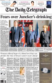 The Daily Telegraph () Newspaper Front Page for 27 June 2014