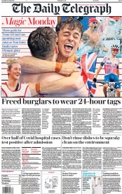 The Daily Telegraph () Newspaper Front Page for 27 July 2021