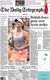 The Daily Telegraph () Newspaper Front Page for 27 August 2013