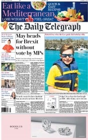 The Daily Telegraph () Newspaper Front Page for 27 August 2016