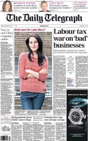The Daily Telegraph () Newspaper Front Page for 27 September 2011