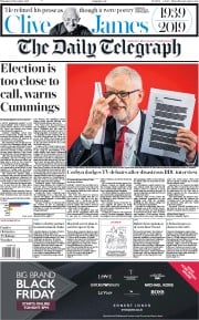 The Daily Telegraph () Newspaper Front Page for 28 November 2019