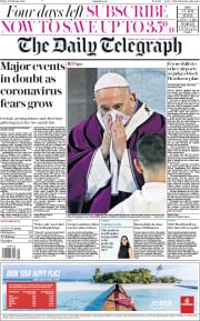 The Daily Telegraph () Newspaper Front Page for 28 February 2020