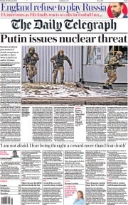 The Daily Telegraph () Newspaper Front Page for 28 February 2022